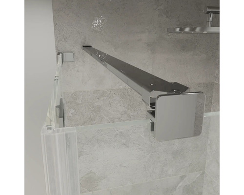Barre de stabilisation pour parois de douche en métal chromé, design carré, pour la fixation d'une paroi en verre au mur.