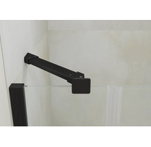 Barre de stabilisation noire et rectangulaire pour parois de douche, montage mural sur verre, finition mate.