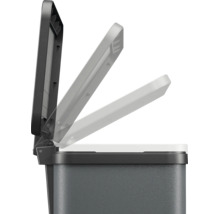 Poubelle en plastique avec mécanisme de couvercle rabattable et charnière