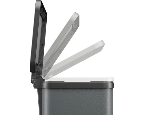 Poubelle en plastique avec mécanisme de couvercle rabattable et charnière