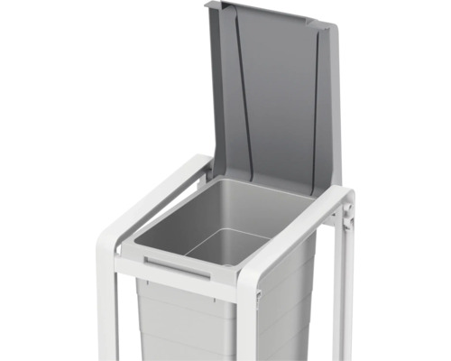 Poubelle encastrable avec couvercle basculant et cadre de montage pour meubles de cuisine, idéale pour le tri sélectif.
