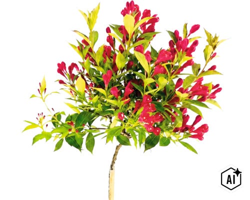 Zwerg-Weigelie Stamm FloraSelf Weigela florida 'All Summer Red' Stammhöhe 50 cm Co 3 L (Image AI modified or generated)