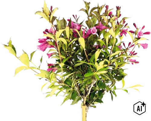 Zwerg-Weigelie Stamm FloraSelf Weigela florida 'Minuet' Stammhöhe 50 cm Co 3 L (Image AI modified or generated)