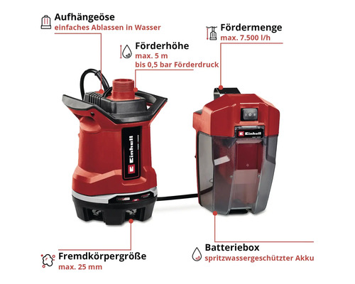 Akku-Schmutzwasserpumpe Einhell GE-DP 18/25 Li-Solo