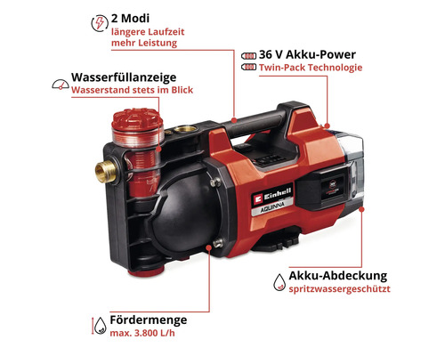Pompe de surface sans fil Einhell AQUINNA 36/38 F LED