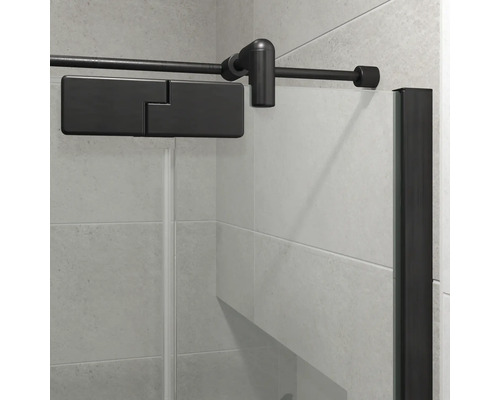 Jungborn Duschtür mit Seitenwand SETTE Drehtür mit Festteil rechts und Seitenwand links 80 x 80 x 200 cm Profilfarbe schwarz Klarglas mit schmutzabweisende Glasbeschichtung mit Puffergriff