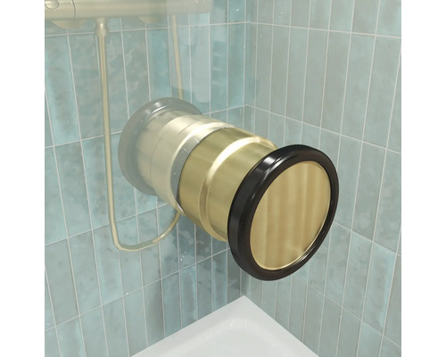 Jungborn Duschtür mit Seitenwand SETTE mit Drehtür an Festteil 75 x 75 x 200 cm Profil gold matt Klarglas schmutzabweisende Glasbeschichtung Türanschlag rechts Seitenwandanschlag links Puffergriff