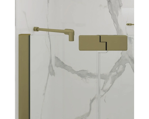 Jungborn Eckeinstieg SETTE mit Drehtür an Festteil 75 x 75 x 200 cm Profil gold matt Klarglas schmutzabweisende Glasbeschichtung Türanschlag links Türanschlag rechts Puffergriff