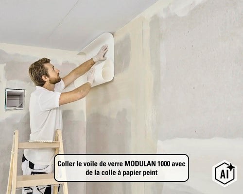 Toile de verre pour peinture MODULAN 1001 3565011080 pré-enduite 130 g/m² 50 m x 1 m (Image AI modified or generated)