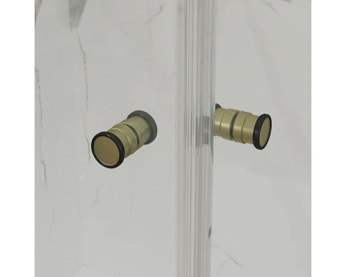 Jungborn Eckeinstieg SETTE mit Drehtür an Festteil 75 x 75 x 200 cm Profil gold matt Klarglas schmutzabweisende Glasbeschichtung Türanschlag links Türanschlag rechts Puffergriff