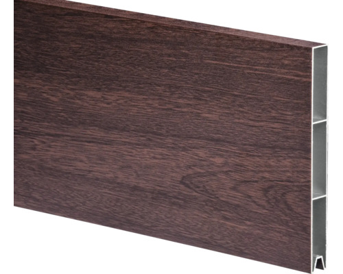 Planche de clôture aspect bois avec profilé alvéolaire en aluminium.