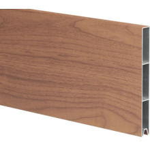 Profilé de clôture en aluminium aspect bois avec profilé à chambre creuse.