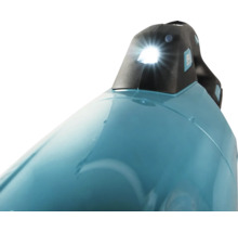 Aspirateur sans fil avec lampe de travail intégrée et allumée.