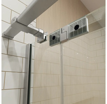 Jungborn Duschtür mit Seitenwand SETTE Drehtür mit Festteil rechts und Seitenwand links 75 x 75 Profilfarbe silber Klarglas mit schmutzabweisende Glasbeschichtung und Stangengriff
