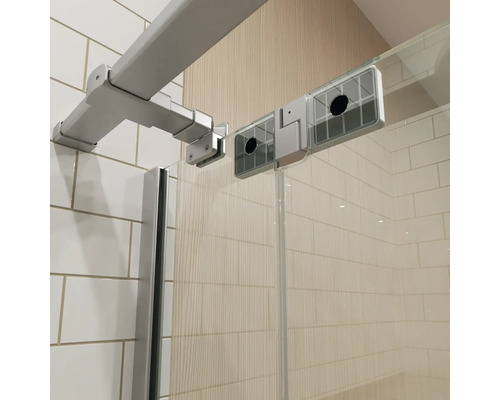 Jungborn Duschtür mit Seitenwand SETTE Drehtür mit Festteil rechts und Seitenwand links 75 x 75 Profilfarbe silber Klarglas mit schmutzabweisende Glasbeschichtung und Stangengriff
