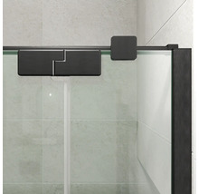 Porte de douche Jungborn avec paroi latérale SETTE porte pivotante avec partie fixe à droite paroi latérale à gauche 75 x 75 couleur de profilé noir verre transparent avec revêtement résistant à la saleté et poignée barre