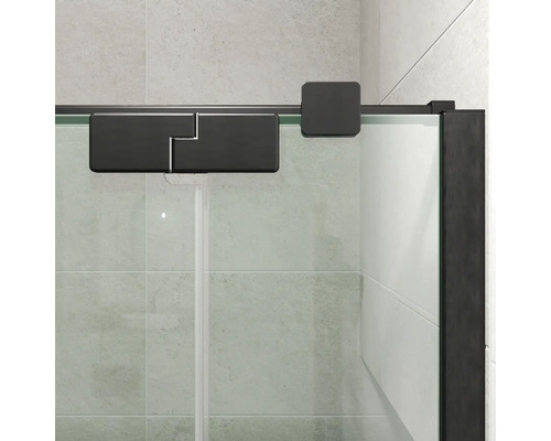 Porte de douche Jungborn avec paroi latérale SETTE porte pivotante avec partie fixe à droite paroi latérale à gauche 75 x 75 couleur de profilé noir verre transparent avec revêtement résistant à la saleté et poignée barre