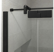 Jungborn Duschtür mit Seitenwand SETTE Drehtür mit Festteil links und Seitenwand rechts 80 x 90 x 200 cm Profilfarbe schwarz Klarglas mit schmutzabweisende Glasbeschichtung und Puffergriff