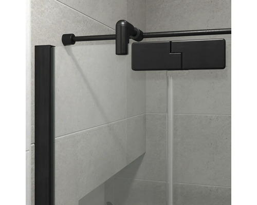 Jungborn Duschtür mit Seitenwand SETTE Drehtür mit Festteil links und Seitenwand rechts 80 x 90 x 200 cm Profilfarbe schwarz Klarglas mit schmutzabweisende Glasbeschichtung und Puffergriff