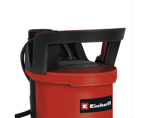 Gros plan d une pompe immergée Einhell avec une poignée de transport noire et Einhell Logo.