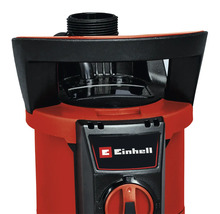 Partie supérieure d une pompe de jardin Einhell avec poignée de transport, raccord, Einhell Logo et bouton rotatif.