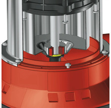 Coupe transversale d'une pompe immergée montrant la garniture mécanique, l'arbre du moteur et le corps en acier inoxydable.