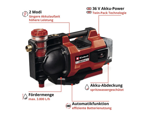Pompe de surface sans fil Einhell Aquinna 36/38F LED Automatic