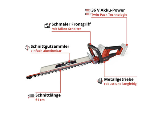 Taille-haies sur batterie EINHELL Power-X-Change GC-CH 36/61 Li sans batterie ni chargeur