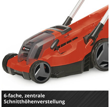 Tondeuse à gazon sans fil Einhell avec réglage central de la hauteur de coupe sur 6 niveaux