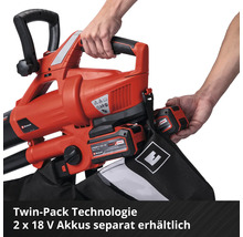 Einhell Akku-Laubsauger mit Twin-Pack-Technologie für zwei 18 Volt Akkus, die separat erhältlich sind.