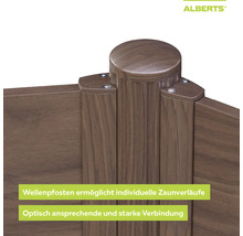 Poteau Alberts pour clôtures occultantes aspect bois avec capuchon rond et fixations solides.