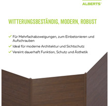 Informations produit Alberts sur un pare-vue moderne, robuste et résistant aux intempéries aspect bois pour raccordements multiples.