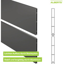 Planches profilées en aluminium Alberts pour clôture avec système d'emboîtement simple, stable et durable.