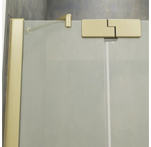 Vue détaillée d une paroi de douche en verre avec ferrures et profilé mural effet métal