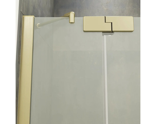 Vue détaillée d une paroi de douche en verre avec ferrures et profilé mural effet métal