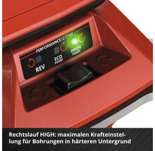 Detailansicht der Leistungssteuerung eines Elektrowerkzeugs mit Einstellungsoptionen für Rechtslauf, Eco Power und High Power.