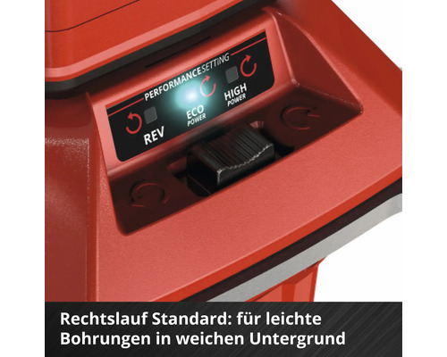Detailansicht der Leistungseinstellungen an einem Gartenhäcksler mit Schalter für ECO und High Power sowie Rückwärtslauf
