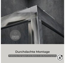 Duschkabinen Aluminiumprofil Eckverbindung mit integriertem Clipsystem für eine bohrfreie Montage. (Image AI modified or generated)