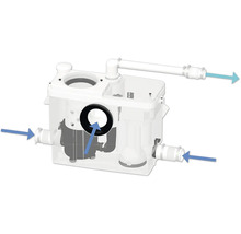 Station de relevage pour installations sanitaires avec entrée et tuyau de refoulement