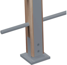Poteau en bois avec support de poteau en métal et tube rond traversant pour garde-corps extérieur