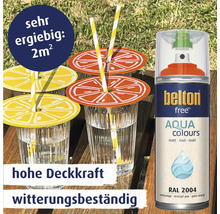 belton free Aqua Colours Sprühlack in reinorange RAL 2004, matte wasserbasierte Farbe für 2 Quadratmeter, hohe Deckkraft und witterungsbeständig.