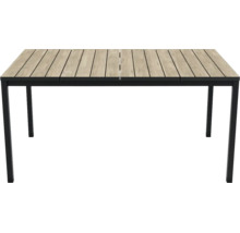 Table de jardin avec plateau à lattes en bois et structure en métal pour extérieur