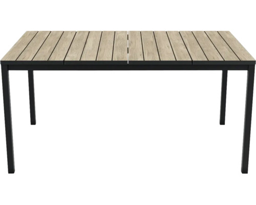 Table de jardin avec plateau à lattes en bois et structure en métal pour extérieur