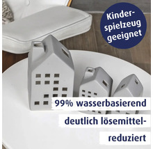 Drei dekorative Lichthäuser aus Keramik, geeignet für Kinderspielzeug, 99 Prozent wasserbasiert und deutlich lösemittelreduziert.