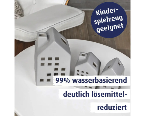 Drei dekorative Lichthäuser aus Keramik, geeignet für Kinderspielzeug, 99 Prozent wasserbasiert und deutlich lösemittelreduziert.