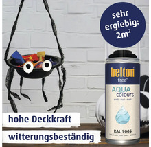 Belton Free Aqua Colours Sprühlack in Tiefschwarz RAL 9005 für DIY Projekte mit hoher Deckkraft und Witterungsbeständigkeit.