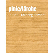 Échantillon de lasure bois ton pin mélèze avec finition satinée RC 260 pour surfaces en bois