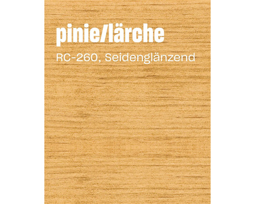 Échantillon de lasure bois ton pin mélèze avec finition satinée RC 260 pour surfaces en bois