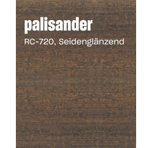 Échantillon de bois avec lasure en palissandre satiné RC 720 comme exemple de couleur.