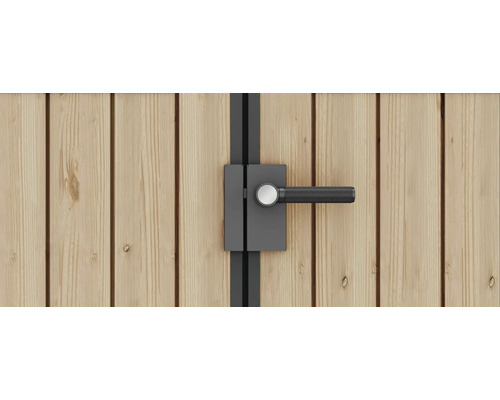 Garniture de porte moderne avec moletage sur porte en bois à lattes verticales